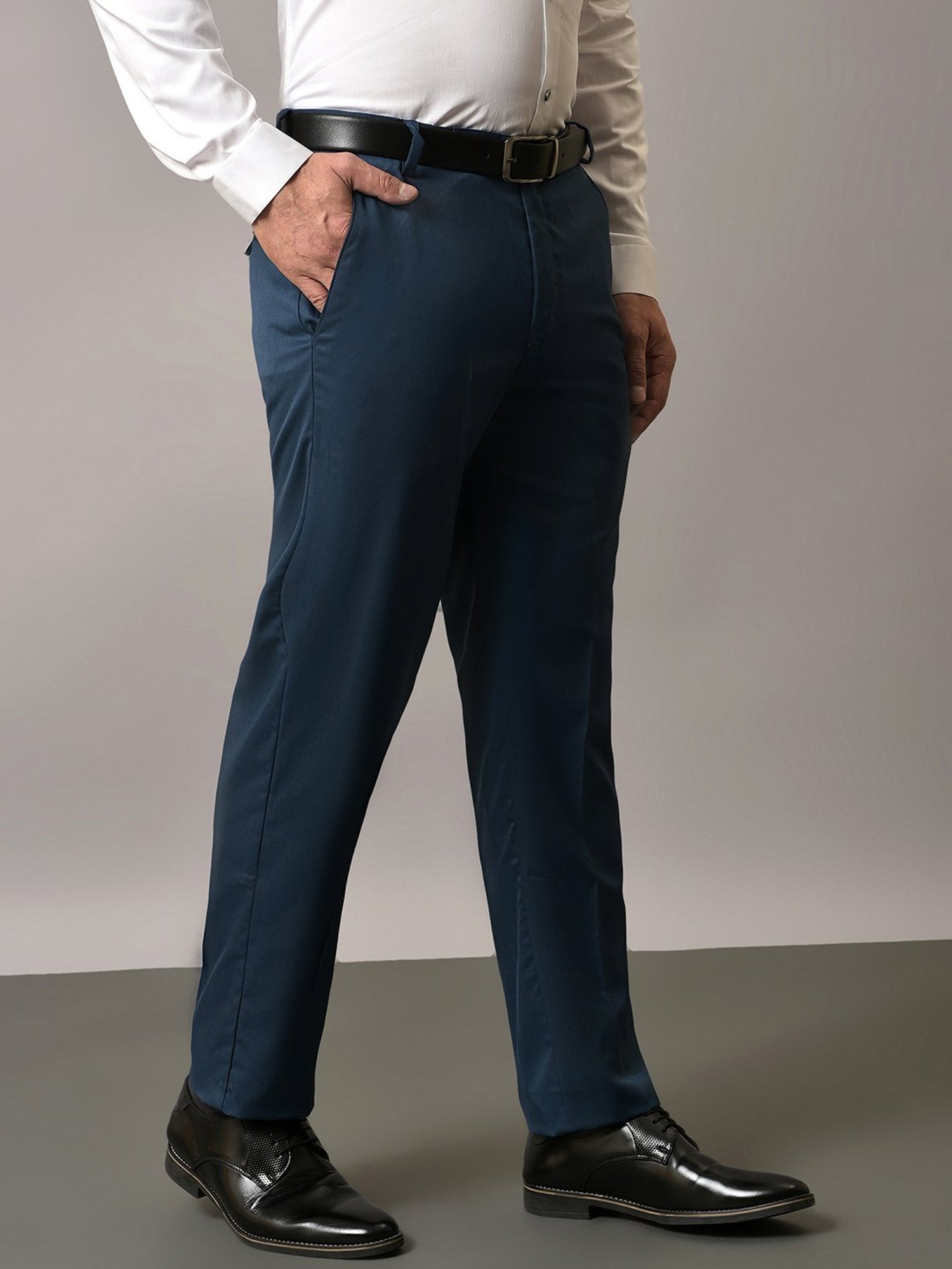 Hangup Teal Regular Fit Flat Front Trousers