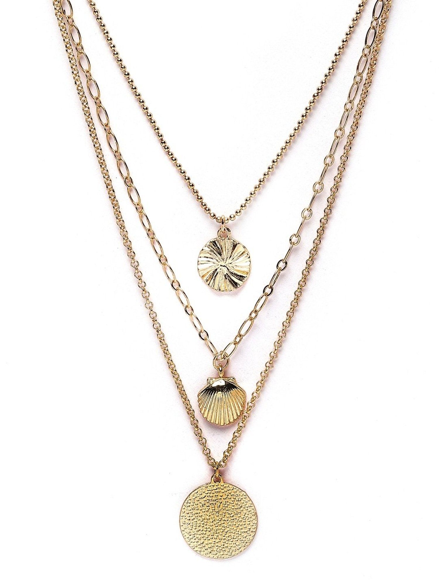 Karatcart Golden Sea Shell and Textured Disk Multicharm Multilayered Chain Women