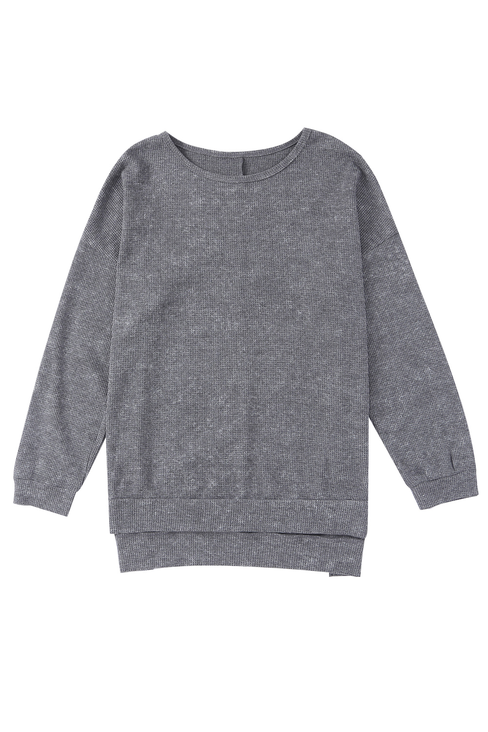 Grey Drop Shoulder Side Slit Pullover Long Sleeve Top