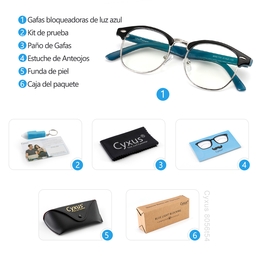 Cyxus Blue Light Blocking Computer Glasses Anti Eyestrain Headaches UV, Semi-Rimless Black Frame