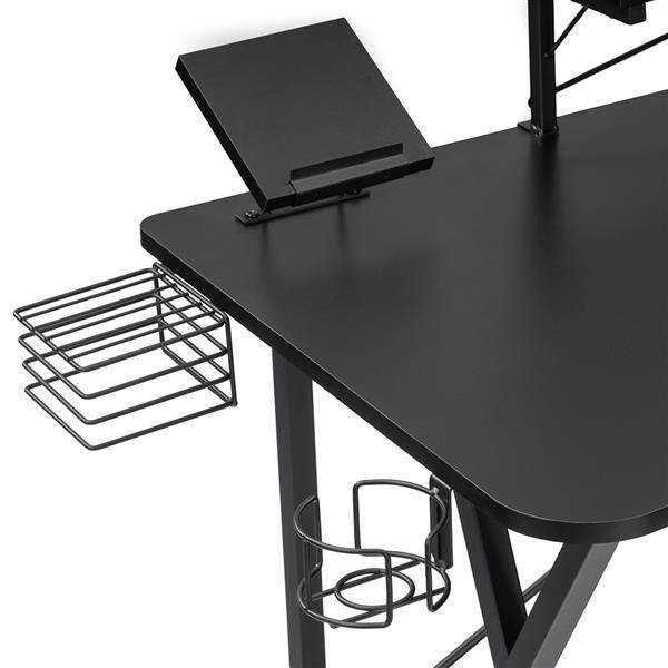 Gaming Desk 47.2" W x 23.6" D Office Computer Table, Black Gamer Workstation with 2 Cable Management Holes
