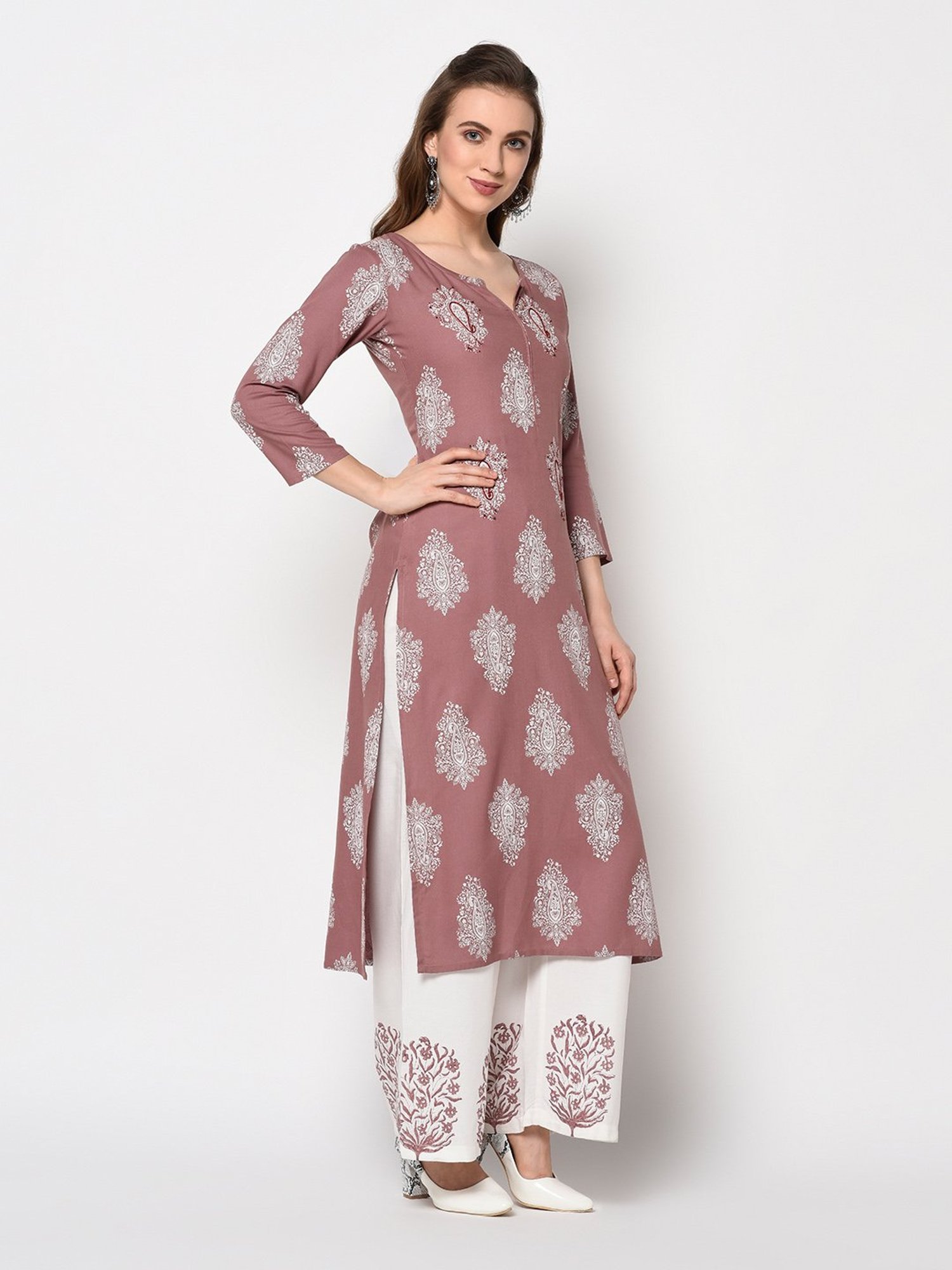 Yufta Purple Straight Fit Kurta with Palazzo & Dupatta