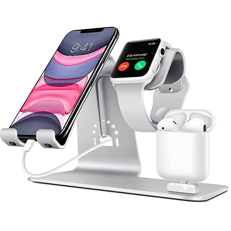 3 in 1 Apple iWatch Stand Airpods Charger Dock Phone Desktop Tablet Holder for Airpods Apple Watch iPhone X8 Plus8 7 Plus iPad SilverPatenting Airpods Charging Case NOT Included