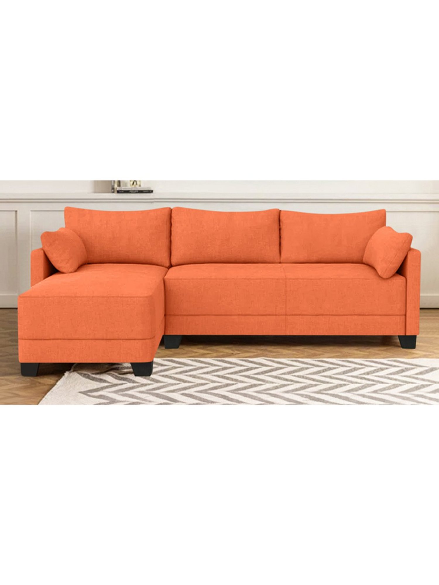 Trevi Duke Orange Fabric & Neem Wood 6 Seater LHS Sectional Sofa