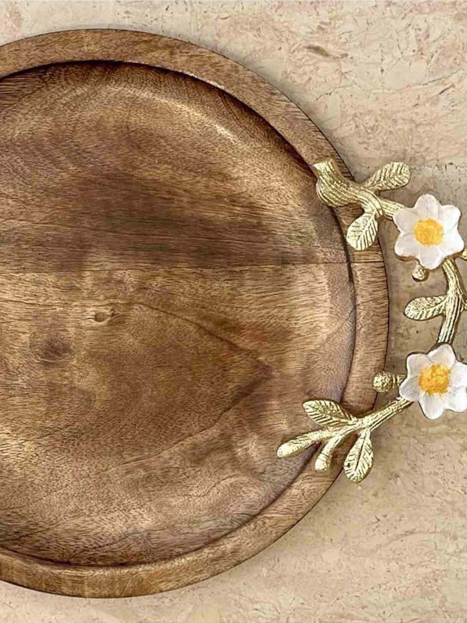 Mason Home Brown Daisy Round Wooden Tray - Large