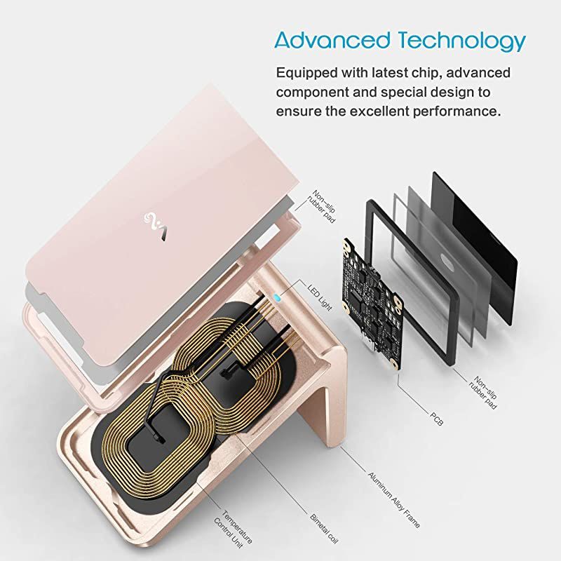 Wireless Charger Stand, Qi Certified Wireless Charging Station for 11 Pro Max/XS/X/XR/8 Plus, 10W for Galaxy S20 S10 S9 S8, Note10 Note9 and More, Aluminum Frame,USB C Charger - Golden