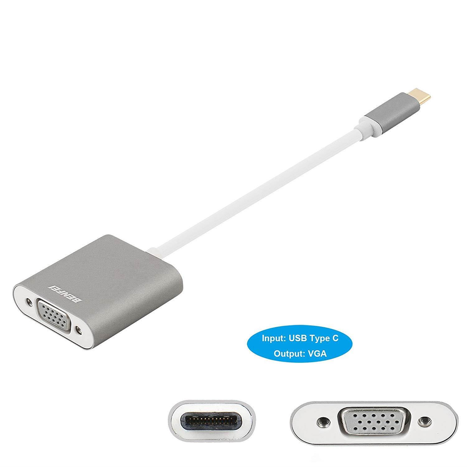 USB-C to VGA Adapter, Benfei Thunderbolt 3 (USB Type C) to VGA Adapter Male to Female Converter for Apple New MacBook [2017,2016]