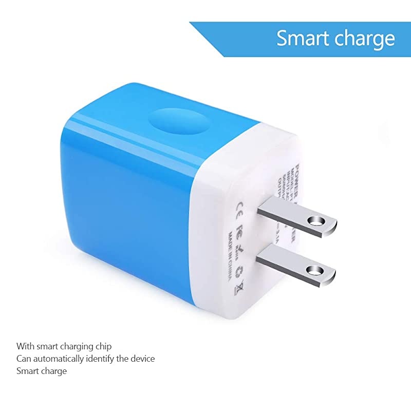 USB Charger Multi Port  Micro USB Charger Charging Block USB Wall Plug Travel Charger Outlet Fast Charger Brick USB Charging Block Compatible iPhone iPad iPhone and iWatch Blue3Port