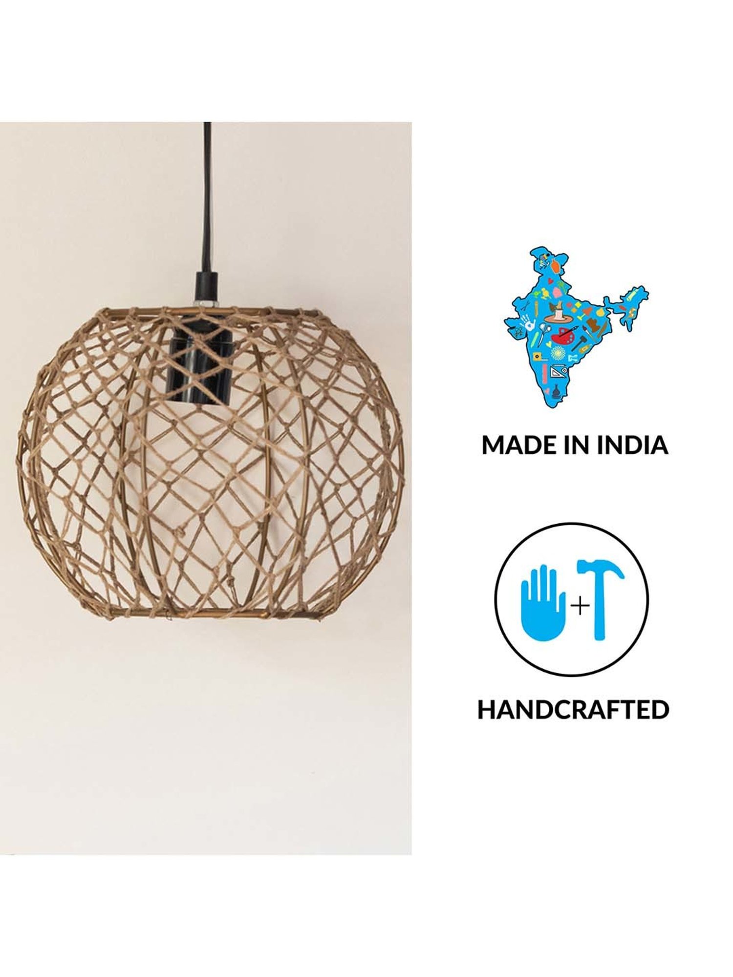 ExclusiveLane Luminescence Beige Jute Handwoven Hanging Pendant Lamp