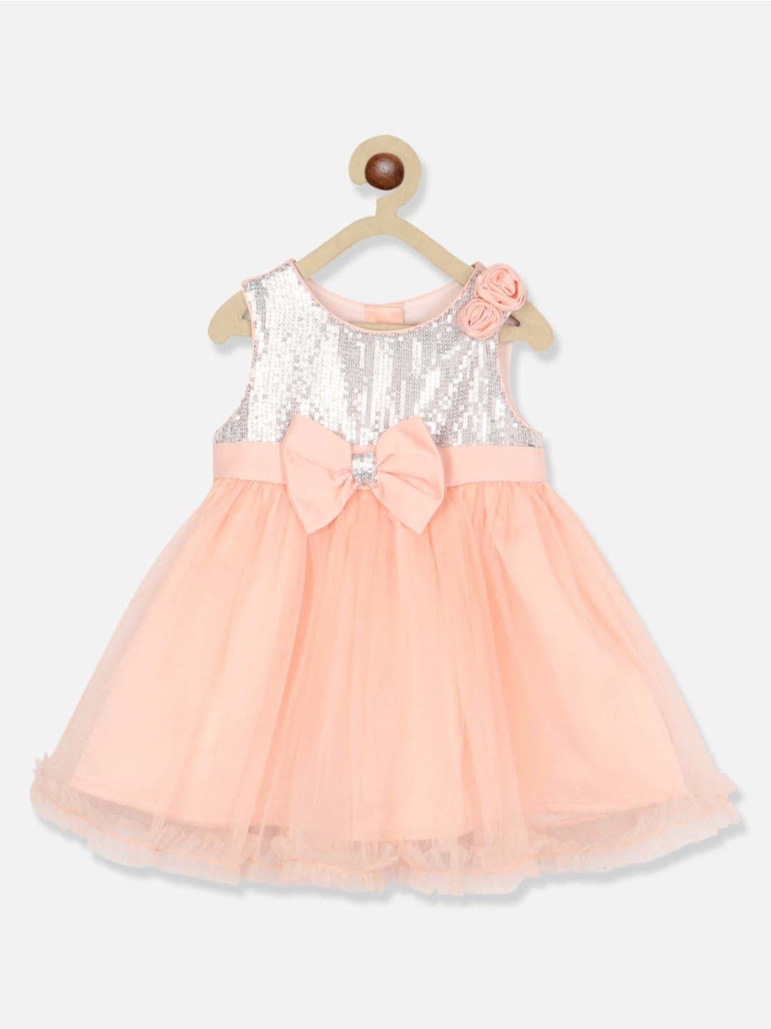 Nauti Nati Kids Peach & Silver Embellished Dress