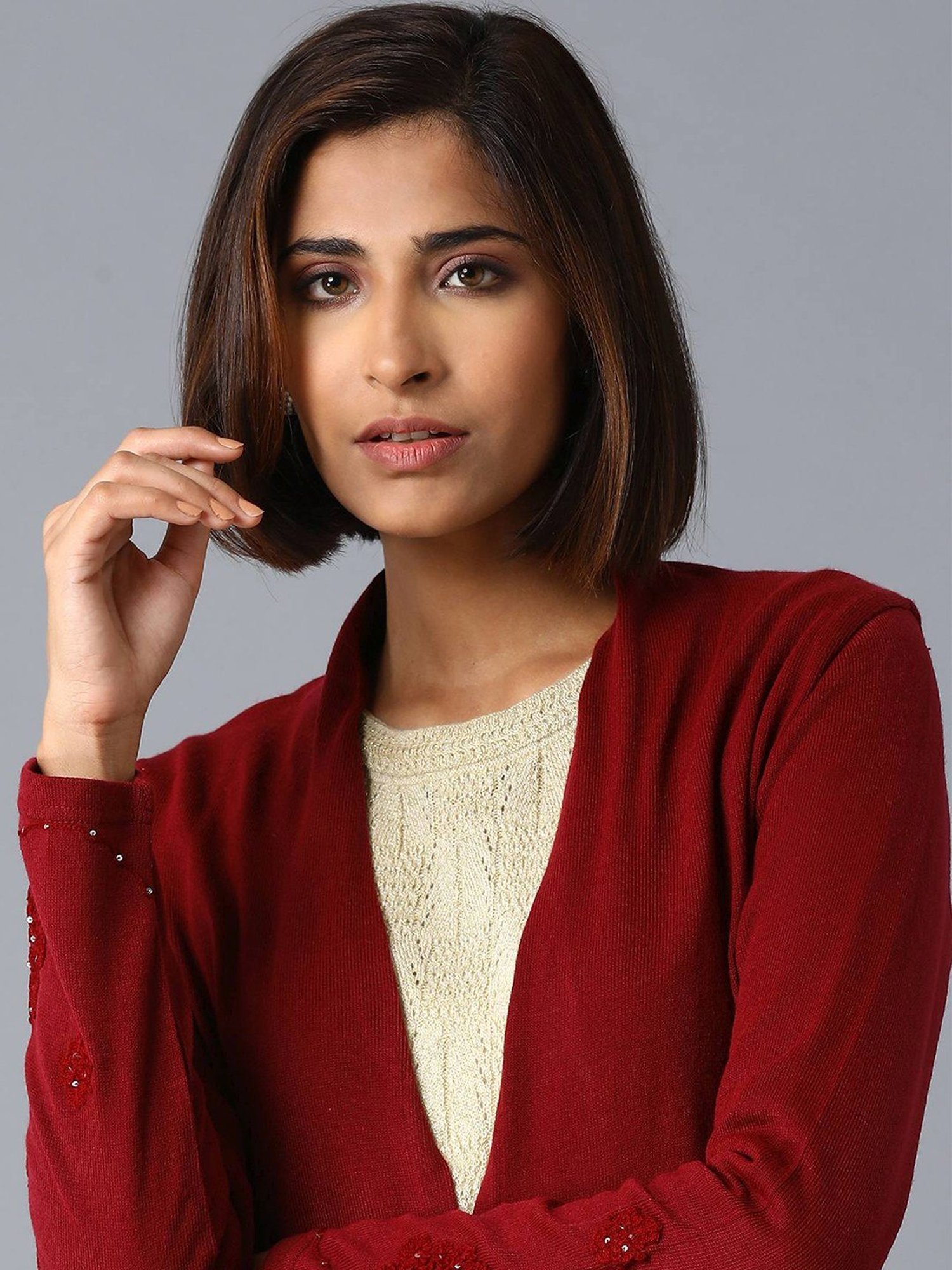 W Red Regular Fit Cardigan