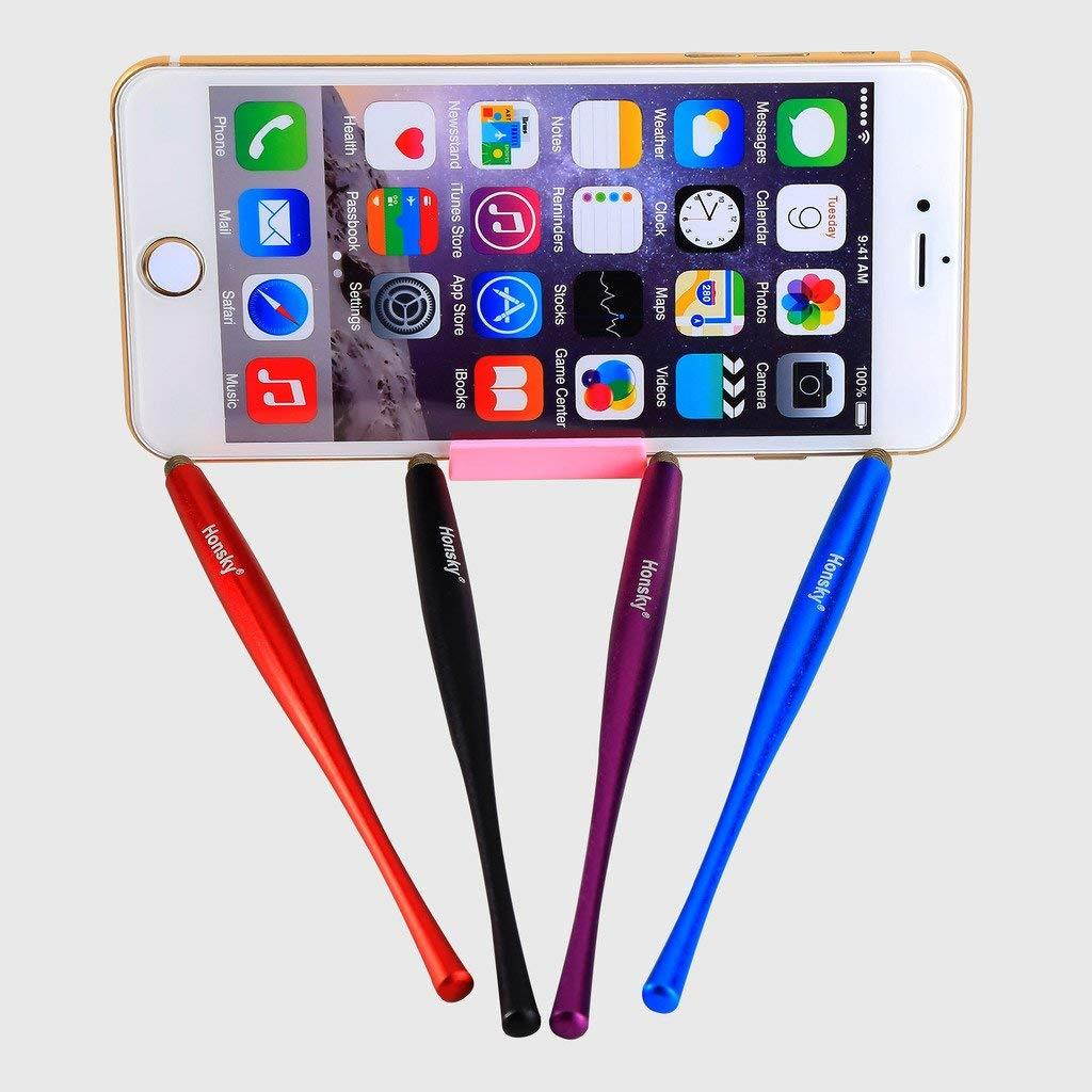 Honsky Capacitive Stylus Pen, 4 Packs Slim Waist Universal Metal Sensitive Cell Phone Tablet Styli for Apple iPhone iPad Samsung LG Touch Screen/with Replacement Mesh Tips/Red, Blue, Black, Purple