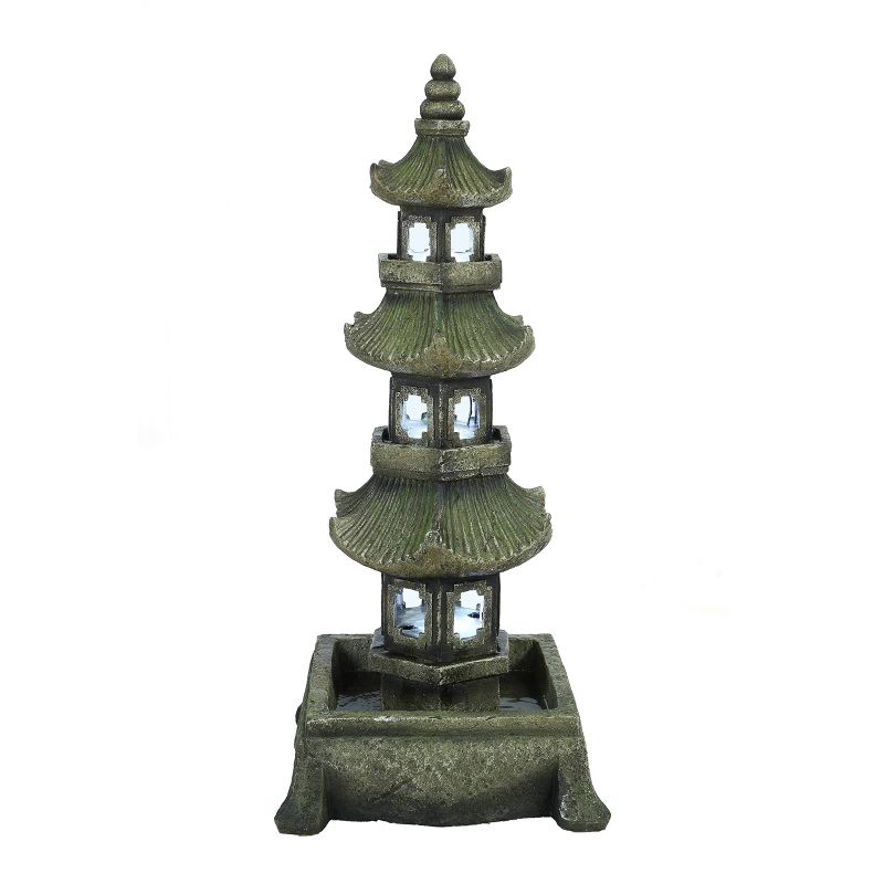 50" Pyramid Shaped Pagoda Tower Fountain with LED Light Green - Hi-Line Gift