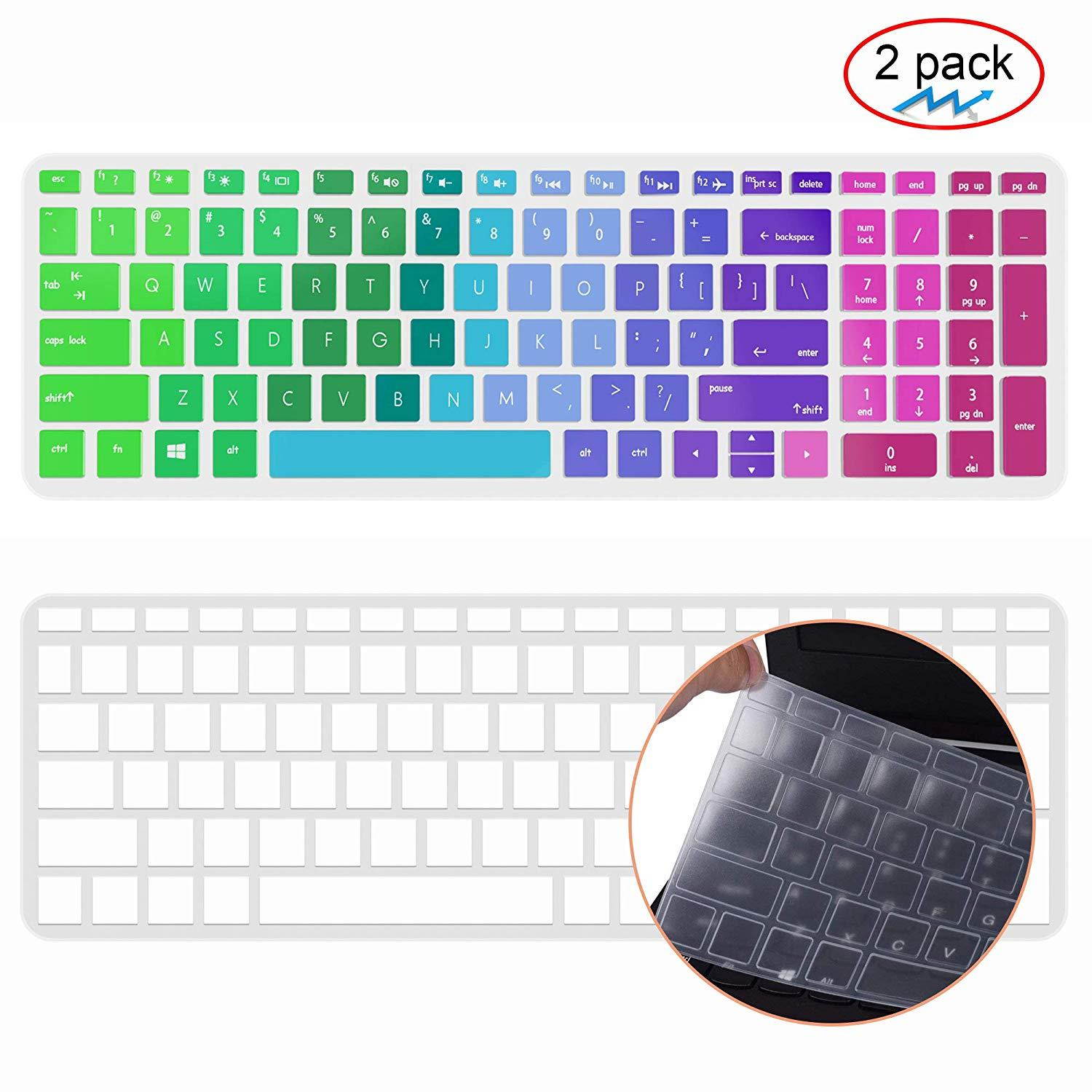 Keyboard Cover Skin for 15.6" HP Pavilion x360 15-BR075NR,Envy X360 15M-BP012DX 15M-BP011DX 15M-BQ021DX, Pavilion 15-CB010NR 15-CB071NR 15-CC010NR 15-CC020NR, 17.3" HP Envy 17M(Rainbow+Clear)