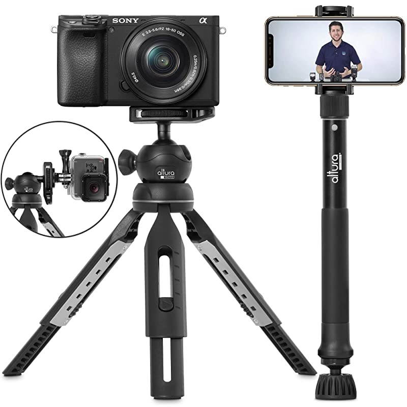 6 in 1 Monopod Tripod Kit by  &ndash; 55&rdquo; Telescoping Vlogging Tripod for Camera, Smartphone & GoPro Tripod, Camera Holder, Camera Stick with Pole & Base, 360 Ball Head and Carry Bag