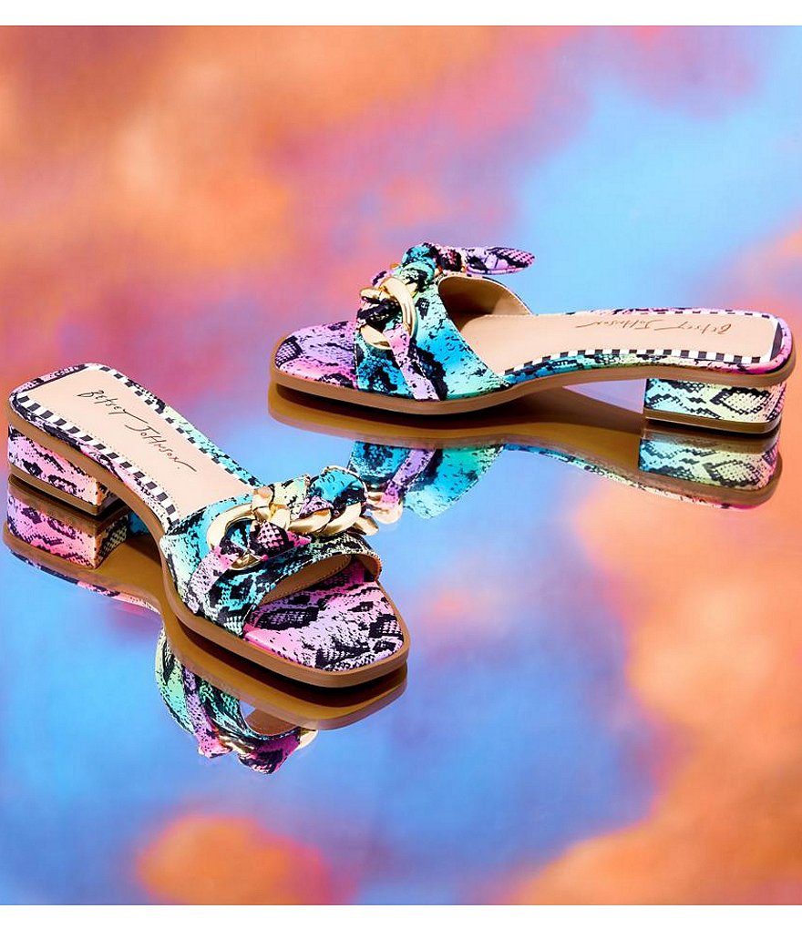 Betsey Johnson Milley Rainbow Snake Print Chain Slides