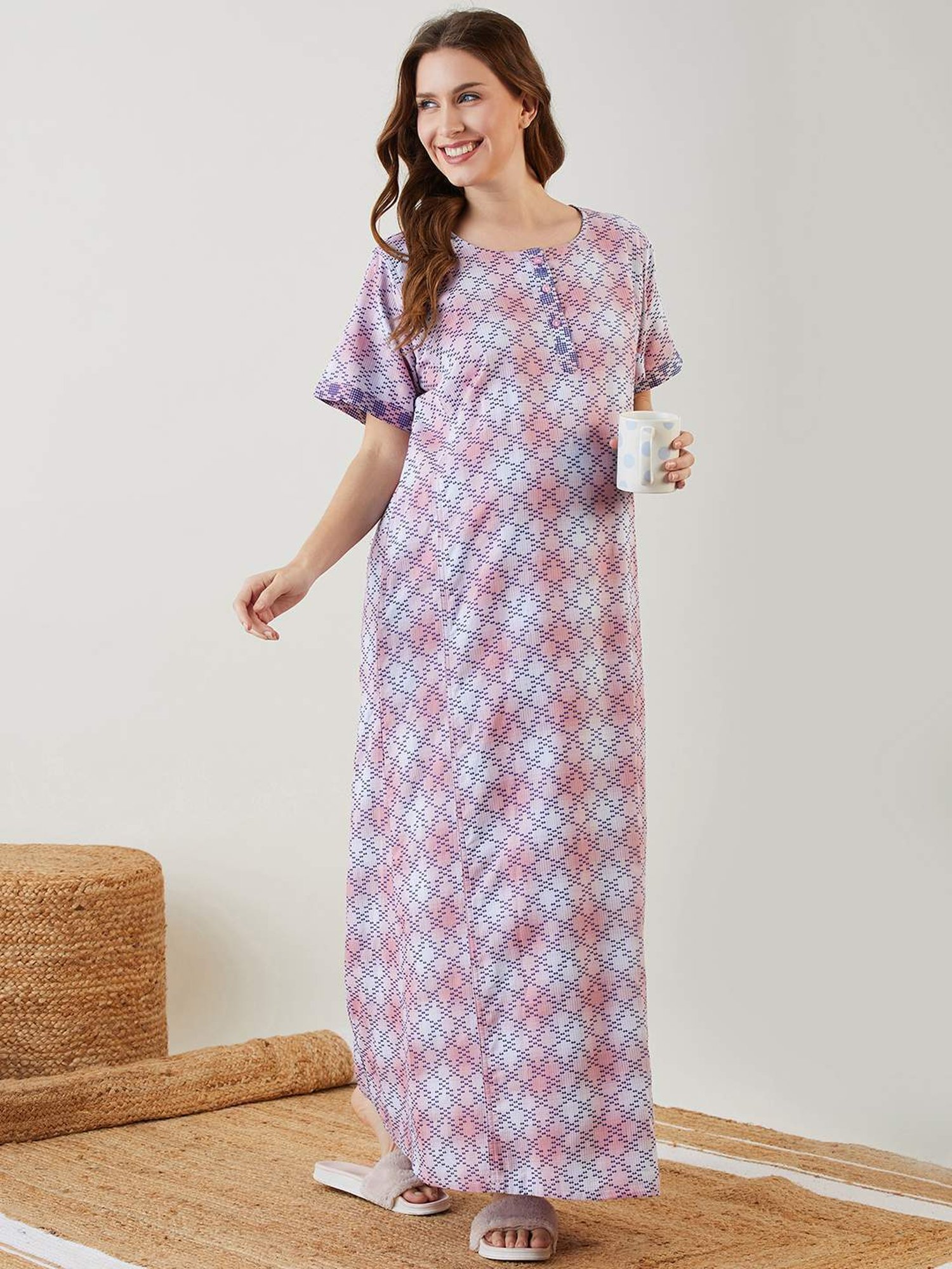 The Kaftan Company Pink & Blue Printed Maternity Night Dress