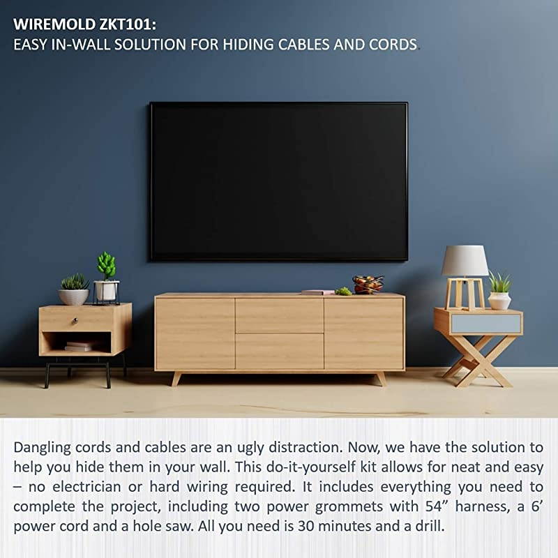 Wiremold Cord Management Kit Flat Screen TV Wire and Cable Hider Organizer Recessed In Wall System White ZKT101