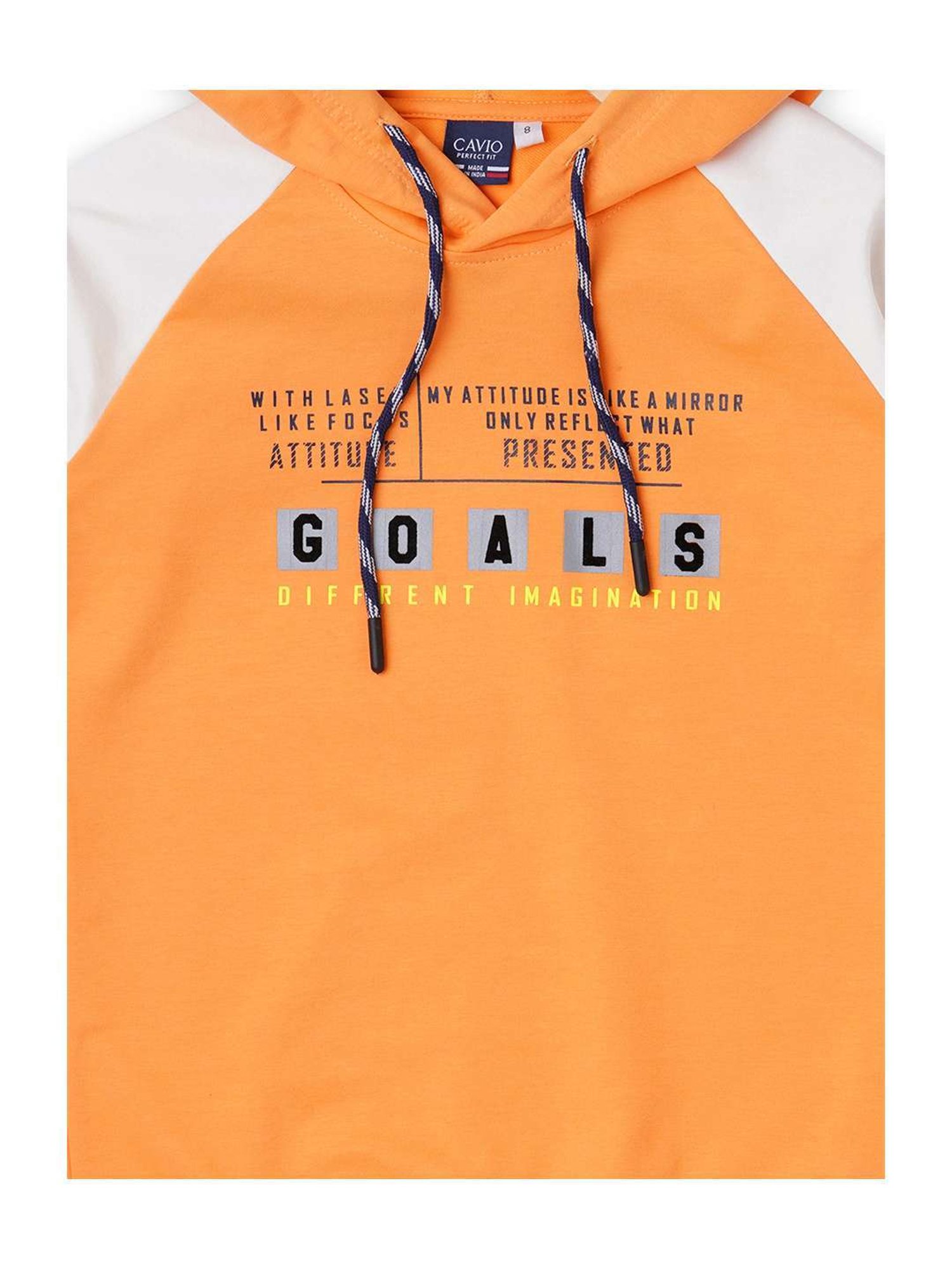 Cavio Boys Orange & White Cotton Color Block Full Sleeves T-Shirt