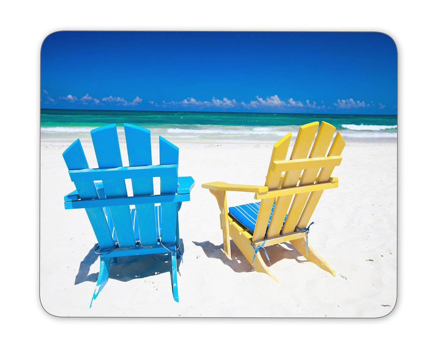 Colorful wooden chairs on beach Mouse Pad mouse mouse pad Mouse Pad Pad Office Mouse Pad Gaming Mouse Pad Mat Mouse Pad mousepad Dimension: 9.5" x 7.9"