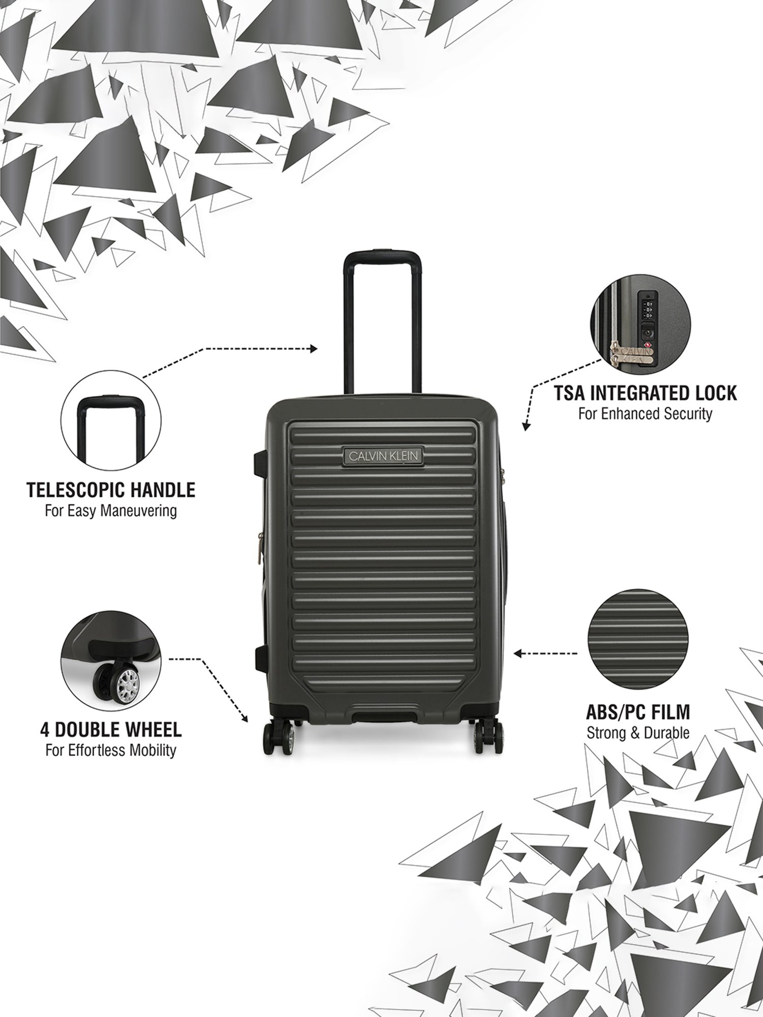 Calvin Klein Odyssey Charcoal ABS Hard Medium Trolley - 24 cms