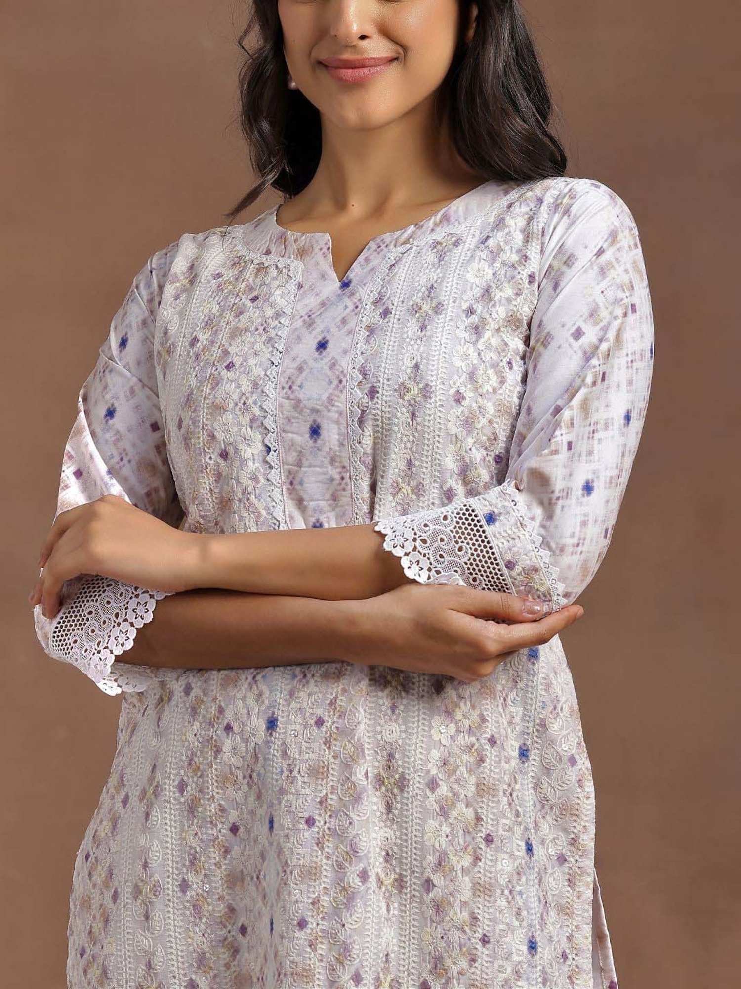 Libas Beige Printed Kurta Pant Set With Dupatta