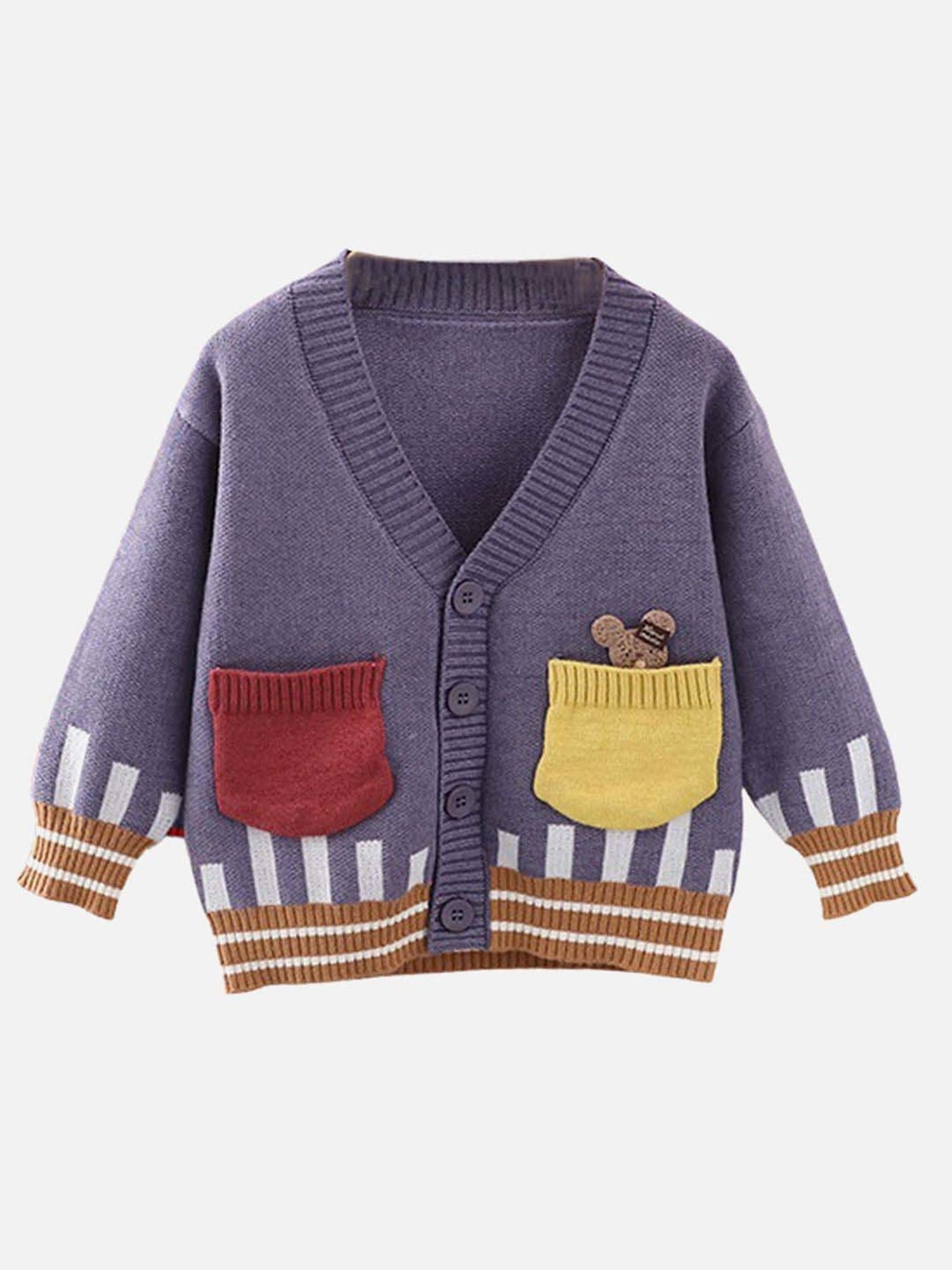 Little Surprise Box Purple Printed Full Sleeves Cardigan