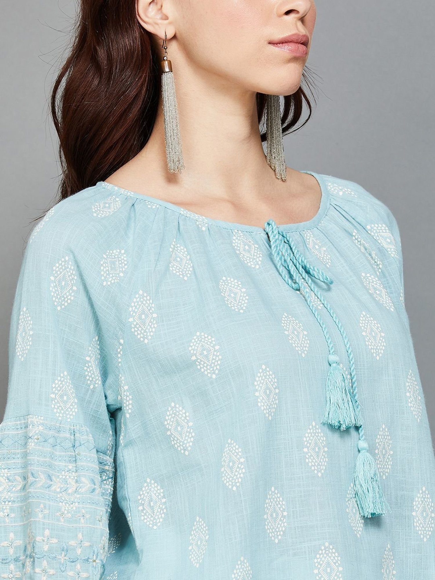 Colour Me by Melange Blue Cotton Printed Top