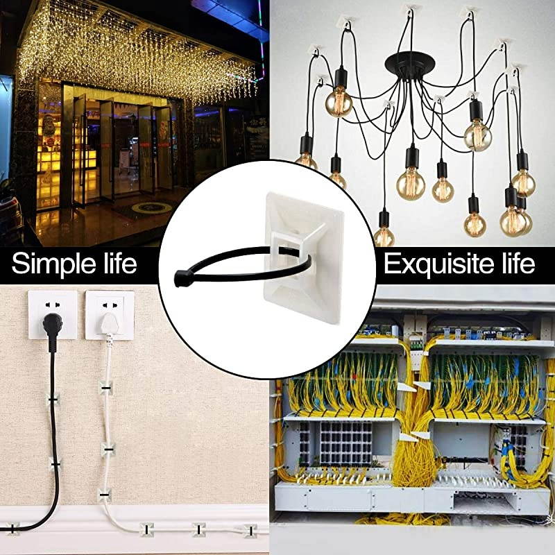 3/4" Adhesive Cable Zip Tie Mounts Self Wire Cable Clips Organizer Holders Anchor Wire Tie Downs Black