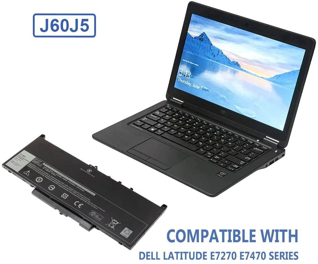 J60J5 Laptop Battery Compatible with Dell Latitude E7470 E7270 7470 7270 P/N: MC34Y 0MC34Y 1W2Y2 242WD GG4FM 0GG4FM WYWJ2 451-BBSX 451-BBSY 451-BBSU 7.6V 55Wh Notebook Battery