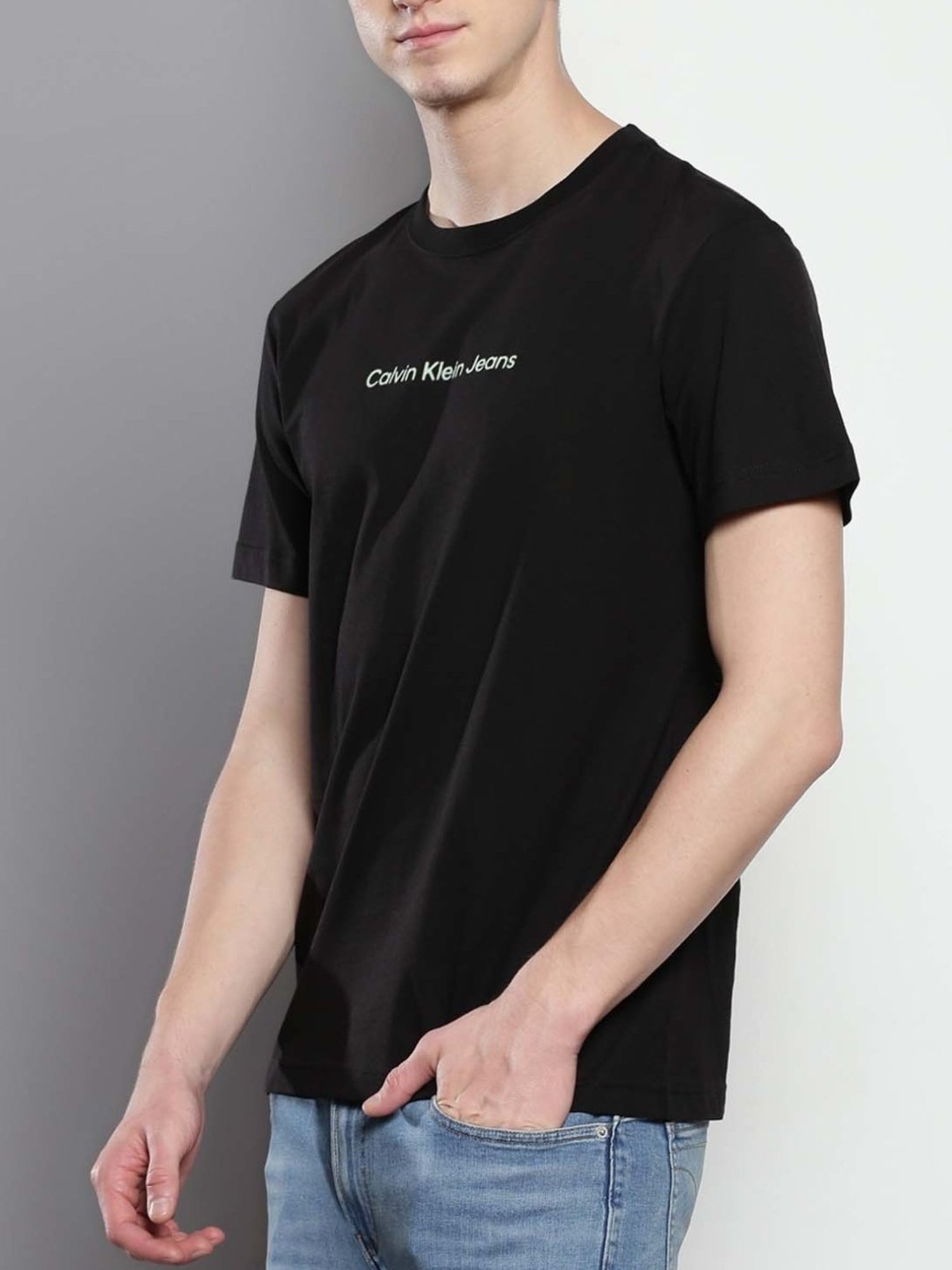 Calvin Klein Black Cotton Regular Fit Logo Printed T-Shirt
