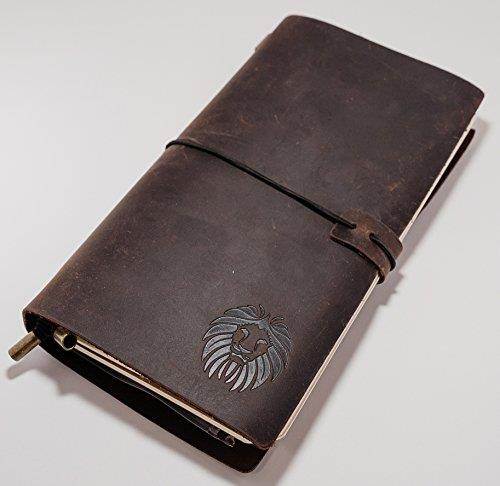 KangWay Genuine Leather Journal Refillable Traveler Notebook Card Holder Handmade Vintage Style Perfect Gift for Men Women Professional Writing Diary Standard 8.5x4.7 Large Dark Brown