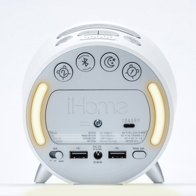 iHome Bluetooth Alarm Clock with Dual USB Charging and Nightlight - White/White