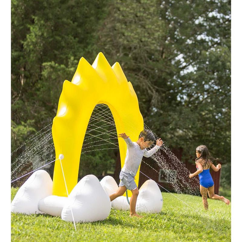 HearthSong Inflatable Sunshine Sprinkler for Kids, with Pockets to Hold Water or Sand for Stability
