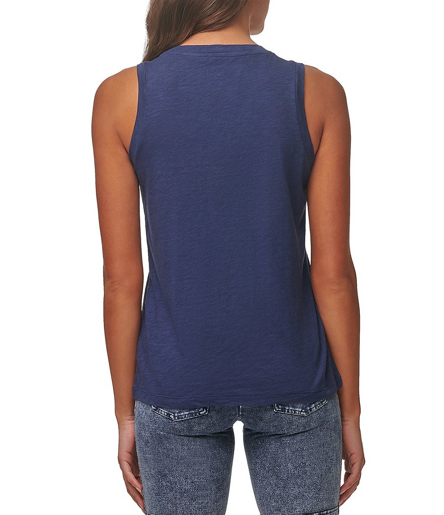 J.McLaughlin Durham Sleeveless Ruffle V-Neck Denim Blouse