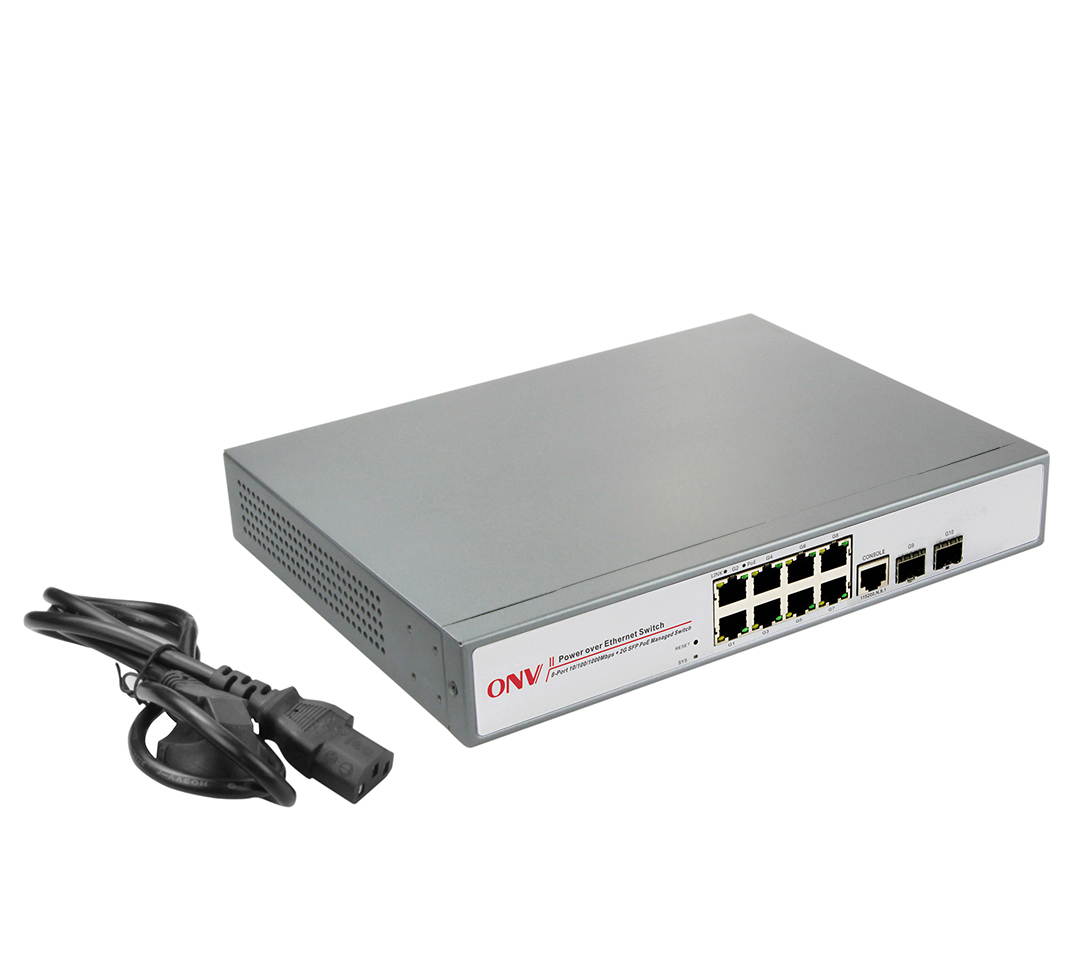 ONV-POE33108PFM 8-Port 10/100/1000Base-T + 2x gigabit SFP slots + 1 console port POE Switch