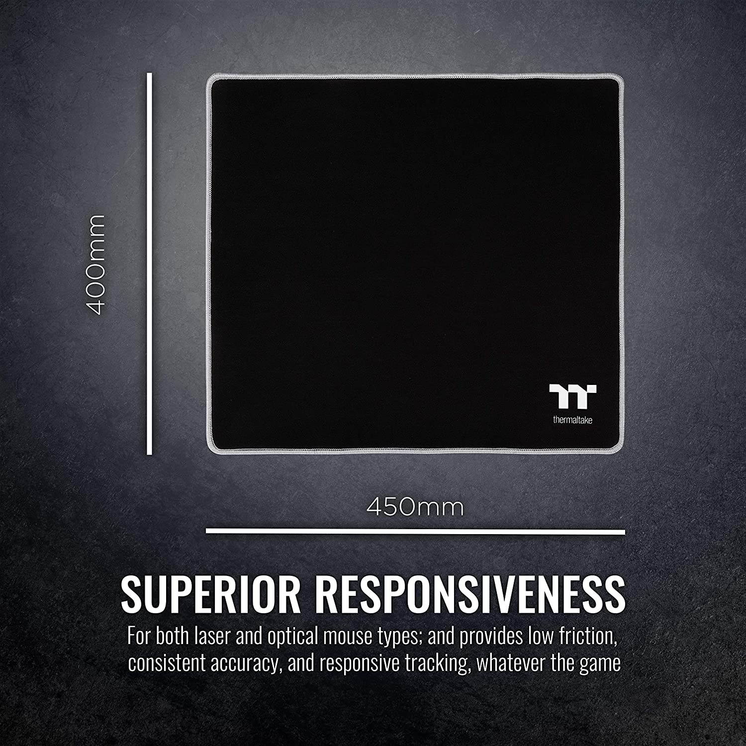 Thermaltake M500 Smooth Surface/Solid Sewing Edge/Splash-Proof/Anti-Slip Rubber Base 450mm x 400mm Gaming Mouse Pad GMP-TTP-BLKSLS-01, Medium