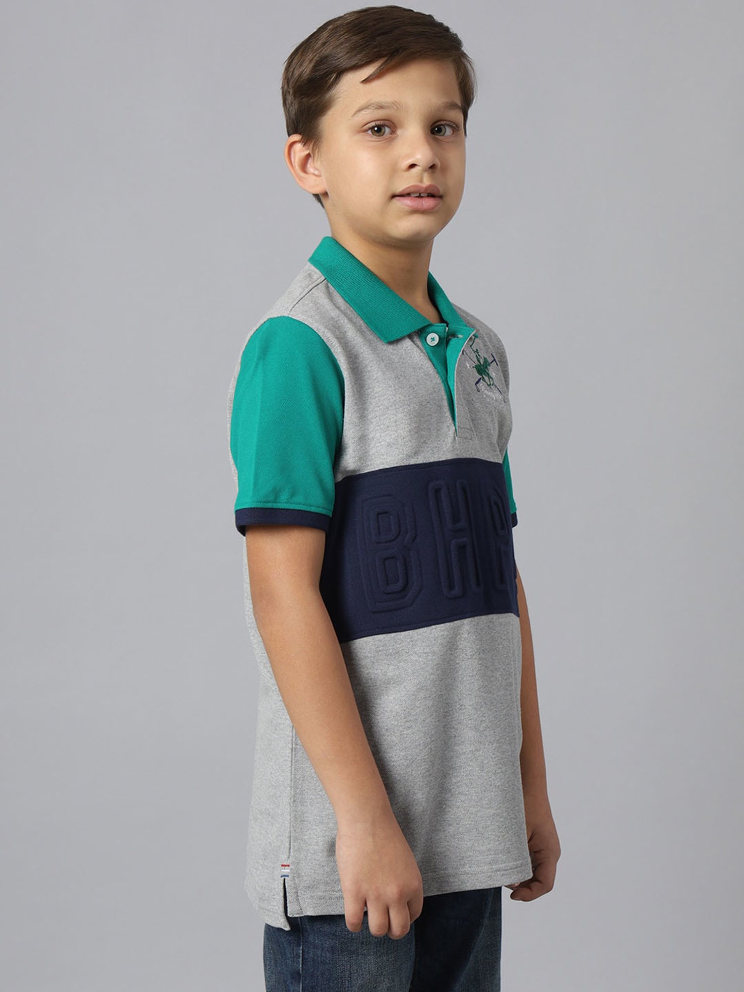 Beverly Hills Polo Club Kids Grey & Navy Printed Polo T-Shirt