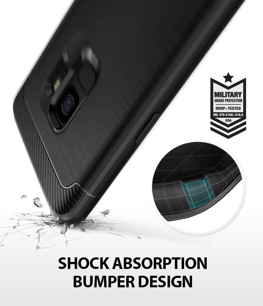 Galaxy S9 Case, Ringke [Onyx] Brushed Metal Design [Flexible & Slim] Anti Slip Impact Shock Absorbent Cover - Black