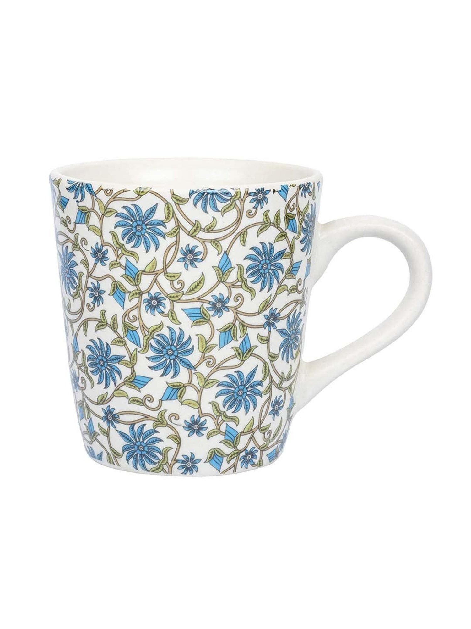 Femora 'Jaal' White & Blue Ceramic Coffee Mug (0.32 L) - Set of 4