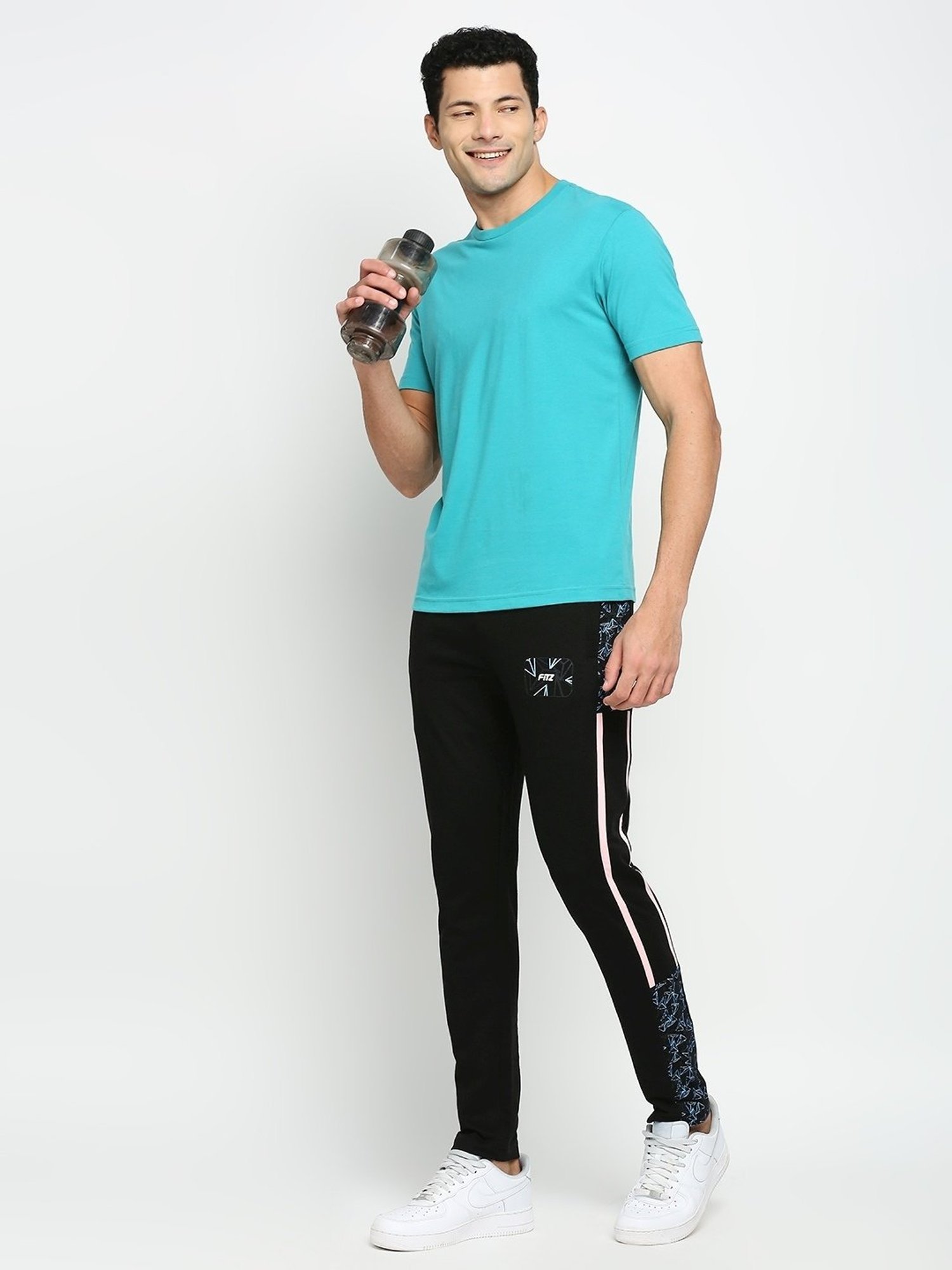 Fitz Black Slim Fit Printed Sports Trackpants