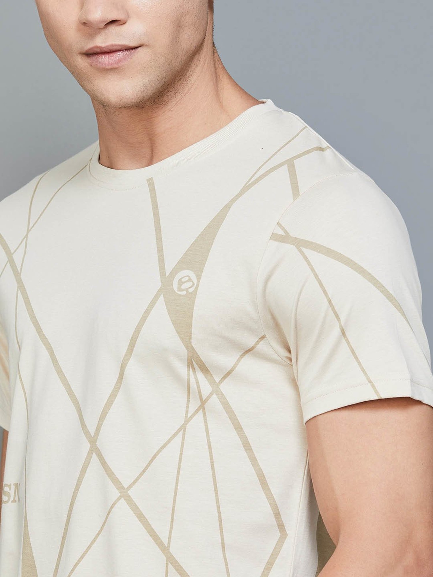 BOSSINI Beige Cotton Regular Fit Printed T-Shirt