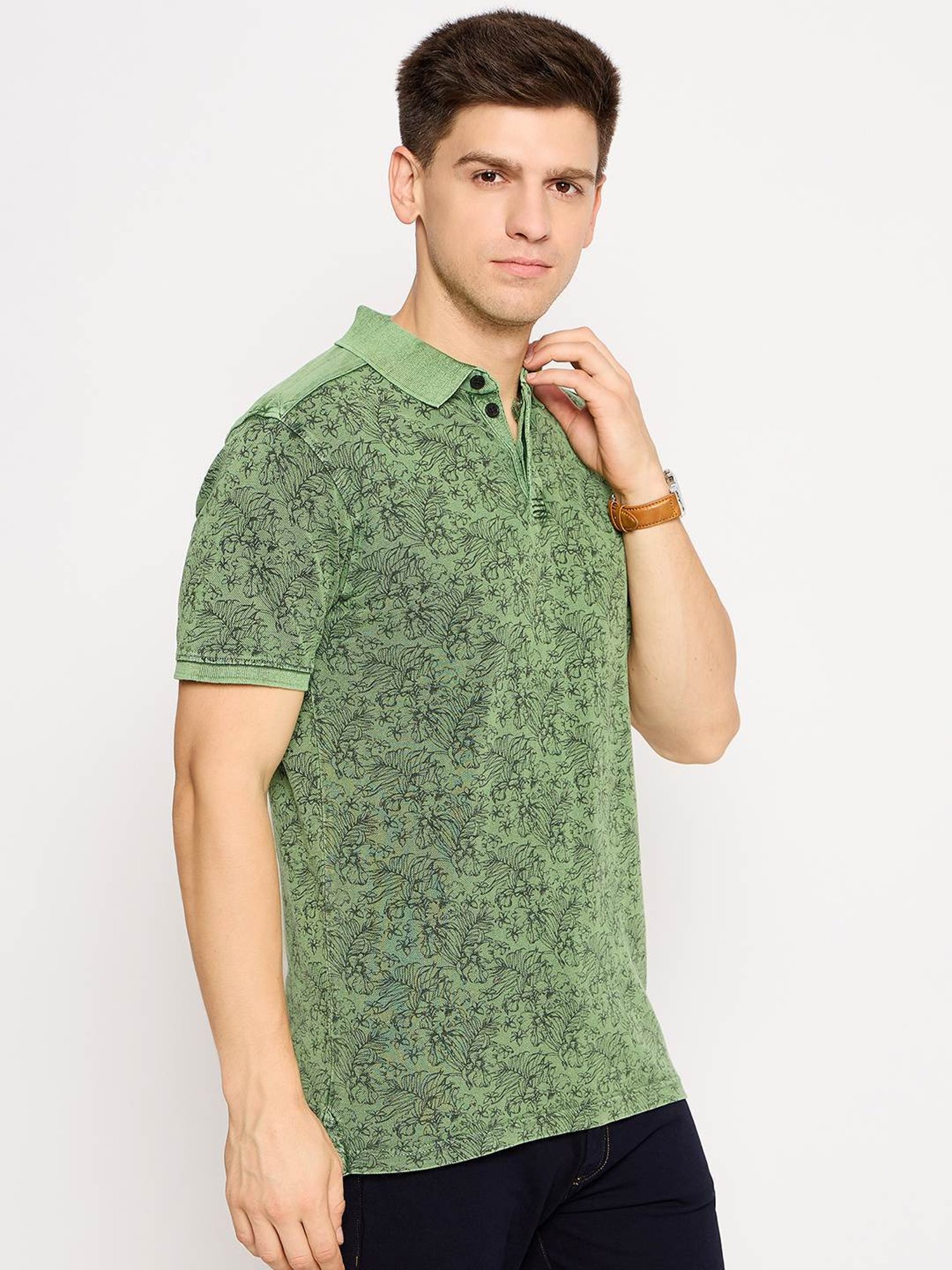 Club York Green Regular Fit Printed Polo T-Shirt