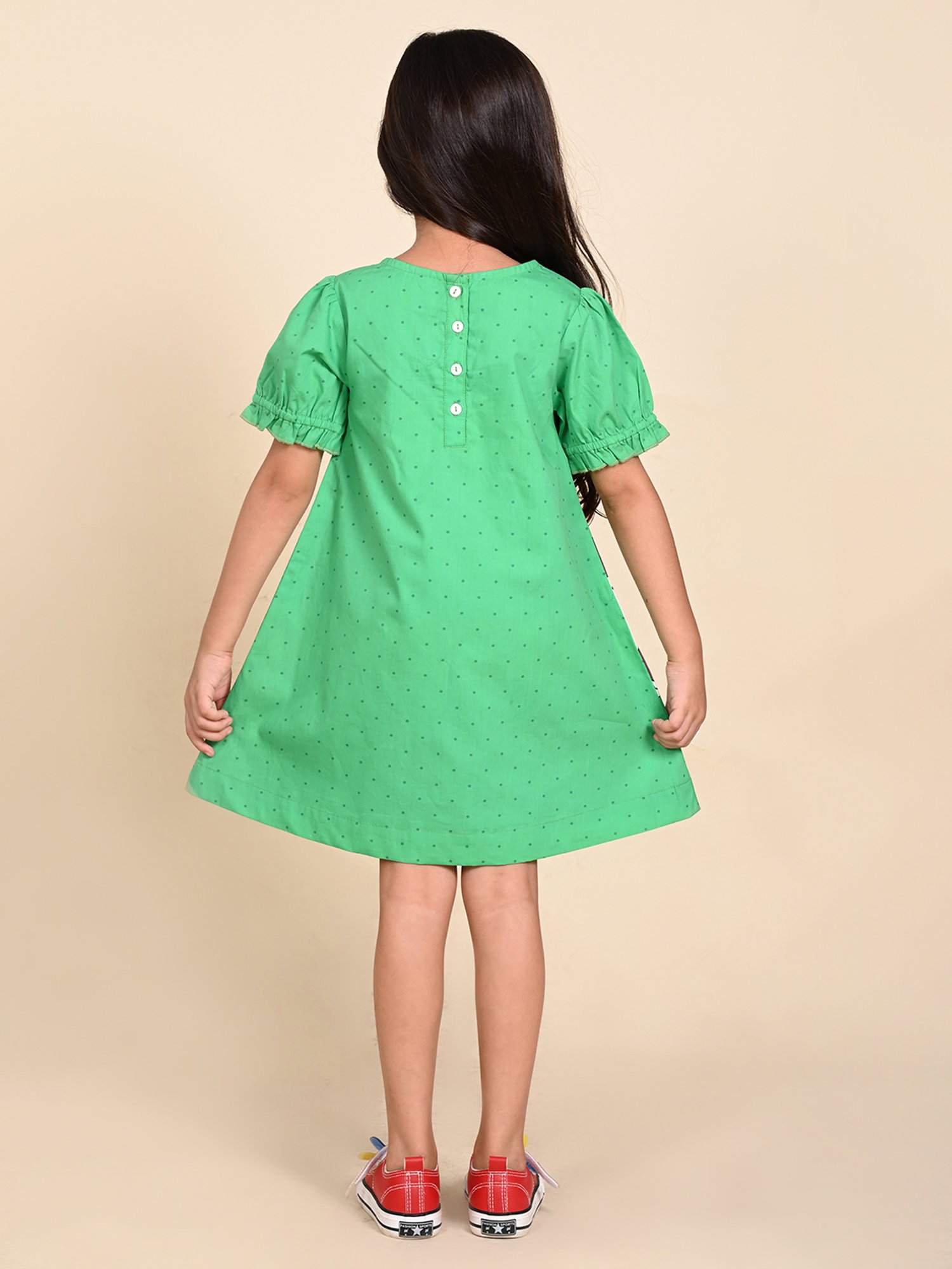 LilPicks Kids Green Printed A Line Dress