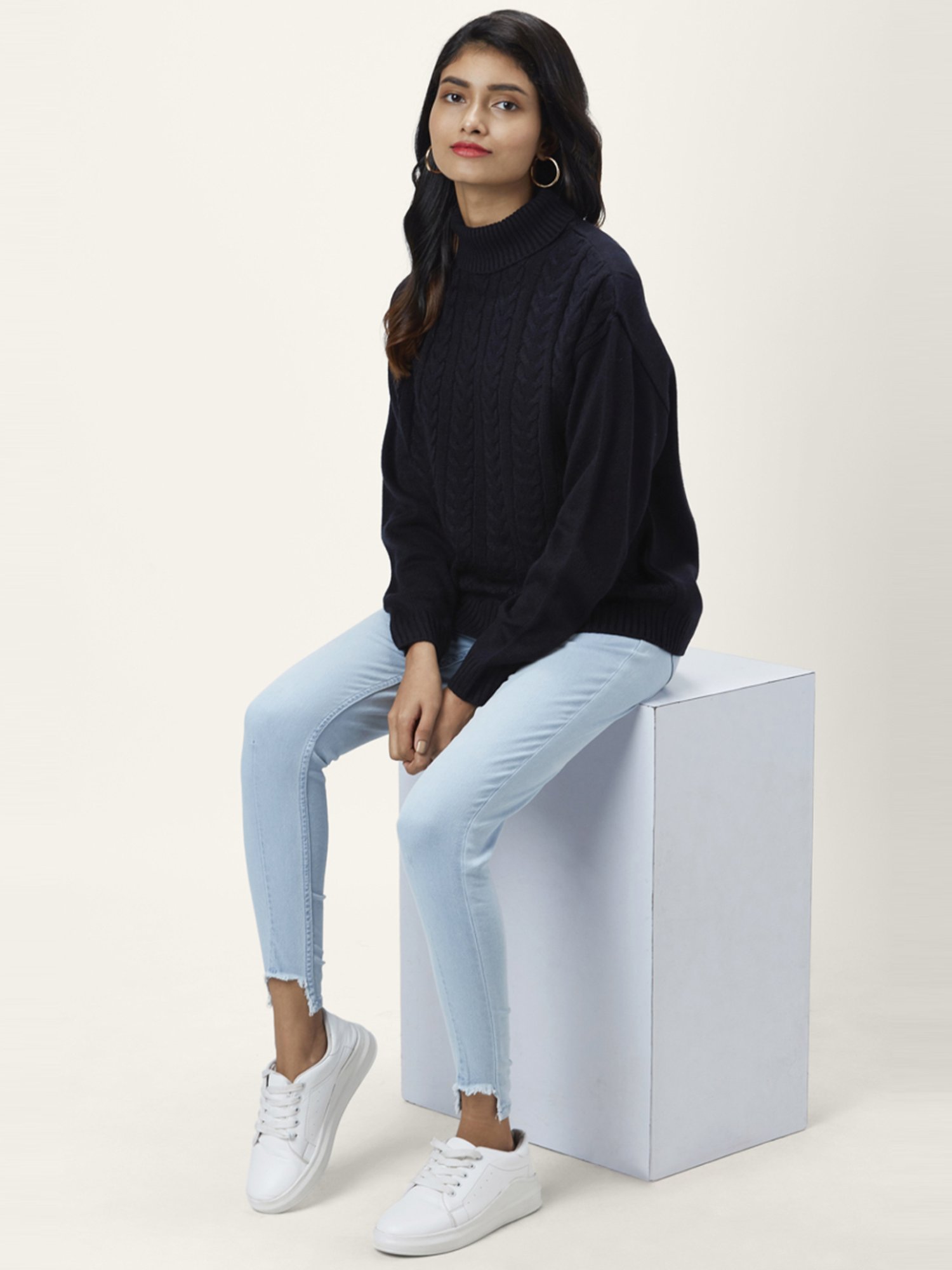Honey by Pantaloons Navy Self Pattern Sweater