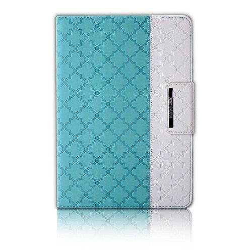 Thankscase Case for iPad Mini 4, Rotating Leather Case Smart Cover with Beautiful Quatrefoil Lattice Embossed Pattern, Swivel Case with Wallet Pocket and Hand Strap for iPad Mini 4 (Mint Quatrefoil)