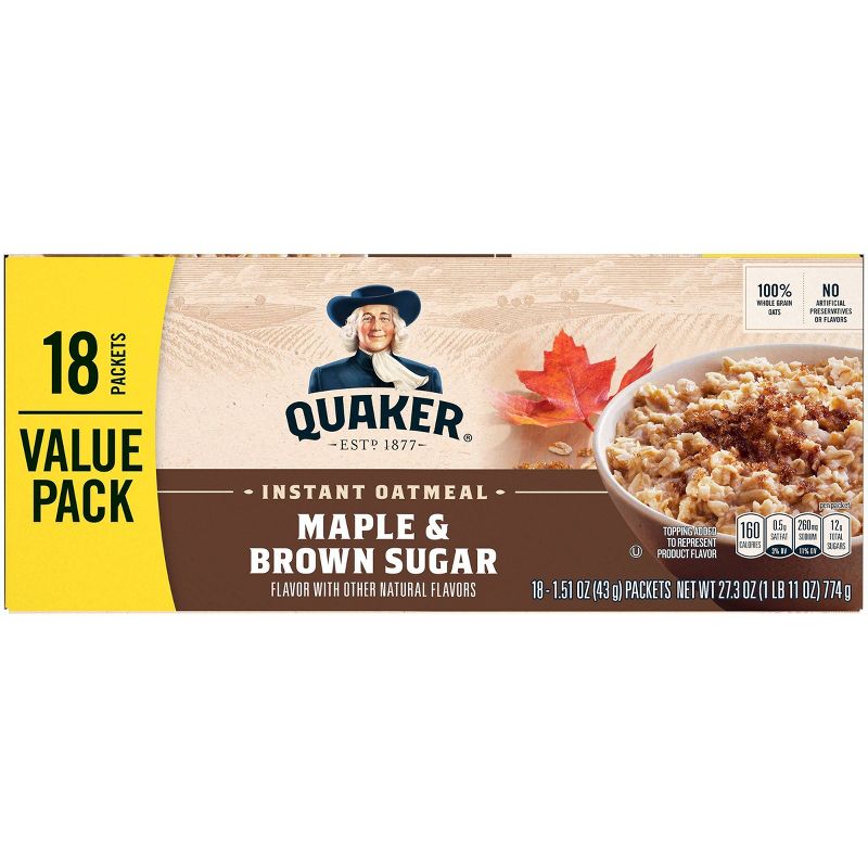 Quaker Instant Oatmeal Maple & Brown Sugar 18 Packets