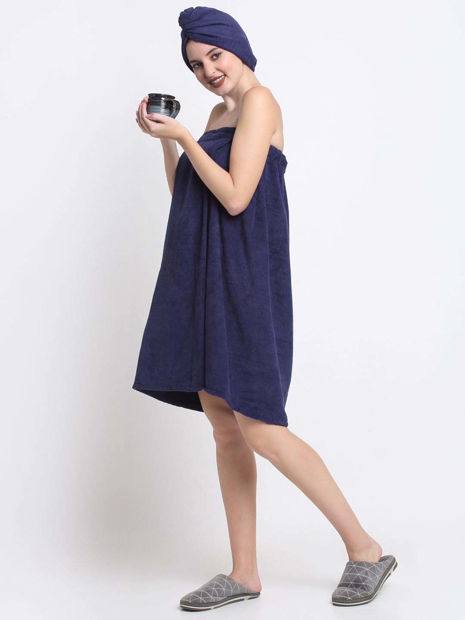 Creeva Luxury Navy Cotton 380 GSM Hair Wrap