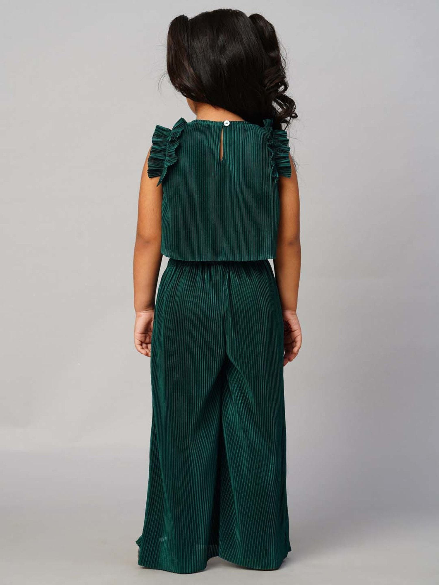 Lil Drama Kids Green Embellished Top Set