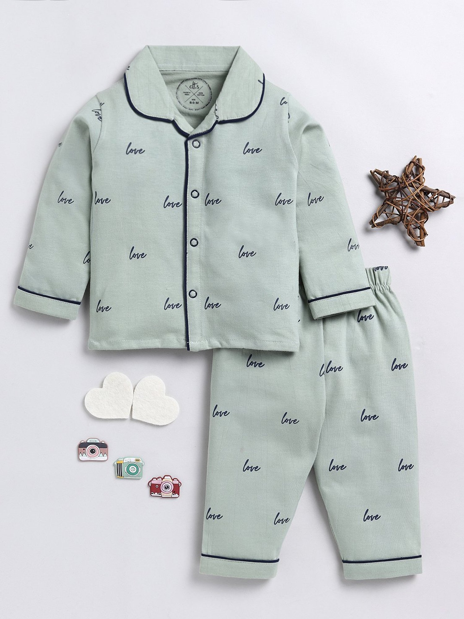 Clt.s Unisex Green Cotton Typography Co-ord Set